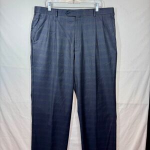 Paul Fredrick‎ Wool Dress Pants Plaid Pleated Classic Fit Sz 38Wx30